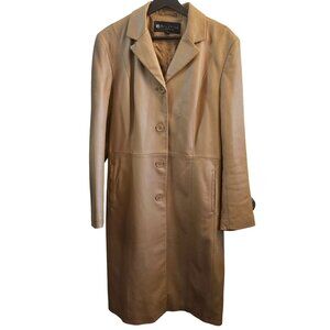 Kenneth Cole Reaction Womens XL Tan Leather Trench Coat